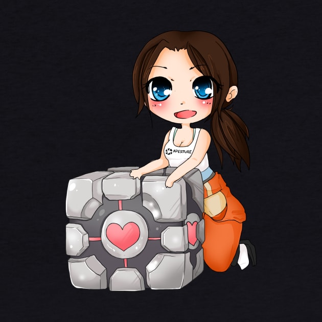 Chell and Companion cube by linkitty